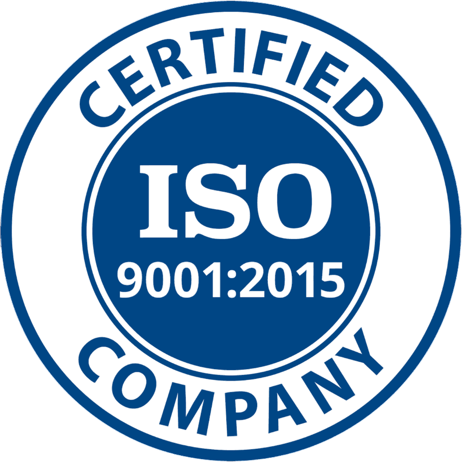Certification seal from an ISO 9001:2015 company.