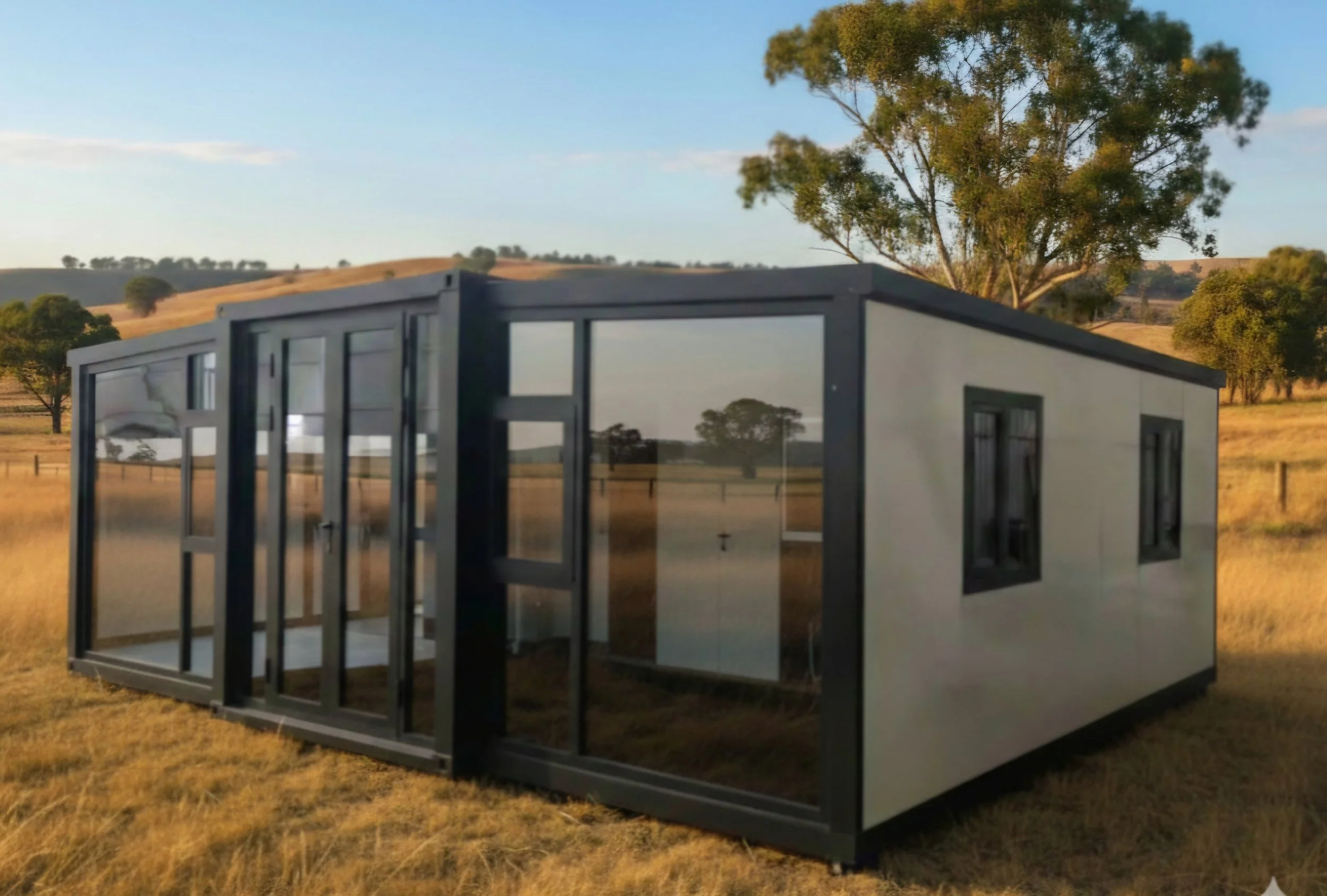 tiny home in a field