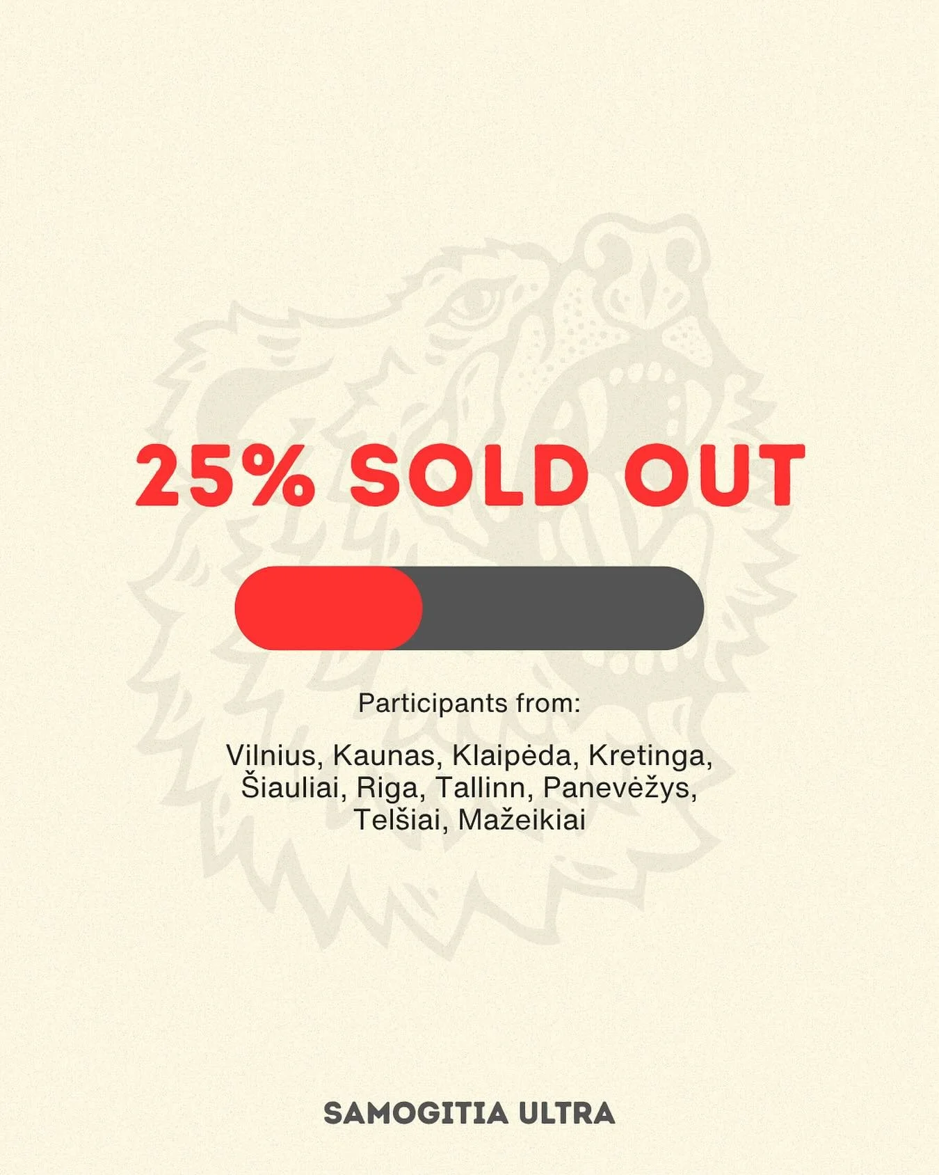 ‼️ We&rsquo;ve reached over 1/4 of available 100 registrations for Samogitia Ultra 2026 edition. 🙏 

🐻 Register now &amp; lock in the best price.
🏁 Race date: 2026-06-06
📍 Germanto ežero tiltas, Tel&scaron;ē, Lithuania.

#SamogitiaUltra #LastManS