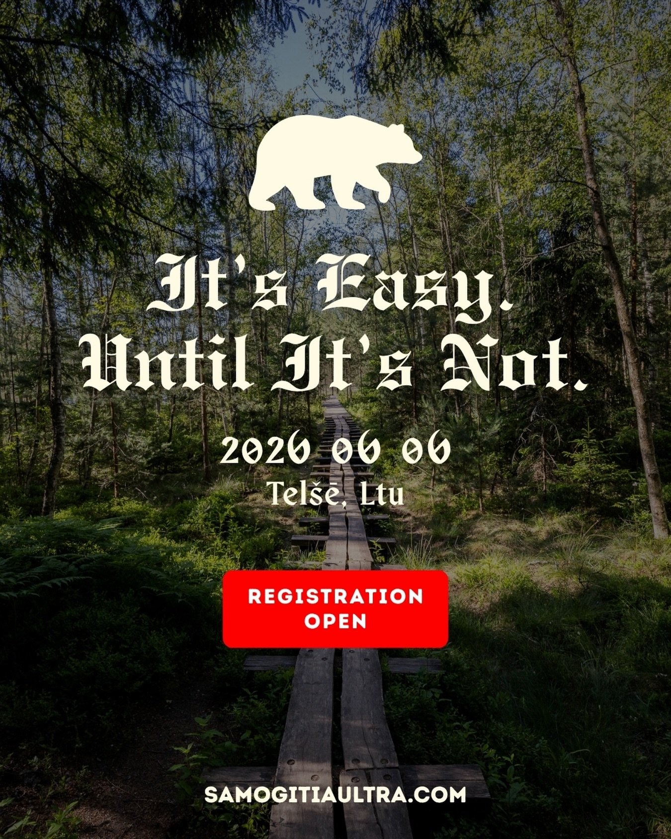 Įveik savo pirmąjį 50k, 100k ar 100M viename gražiausių Žemaitijos kampelių. Susitinkame jau birželio 6 d.! 🐻

🇬🇧➡️ Run your first 50k, 100k or 100M in one of the most beautiful Samogitia hidden gems. We meet on June 6th! 🤘

Register 👉 www.onemo