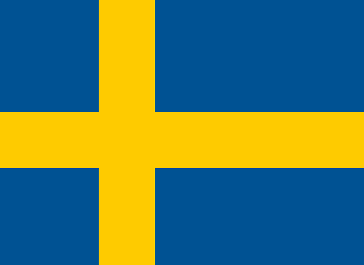 Swedish flag with a blue background and a yellow cross.