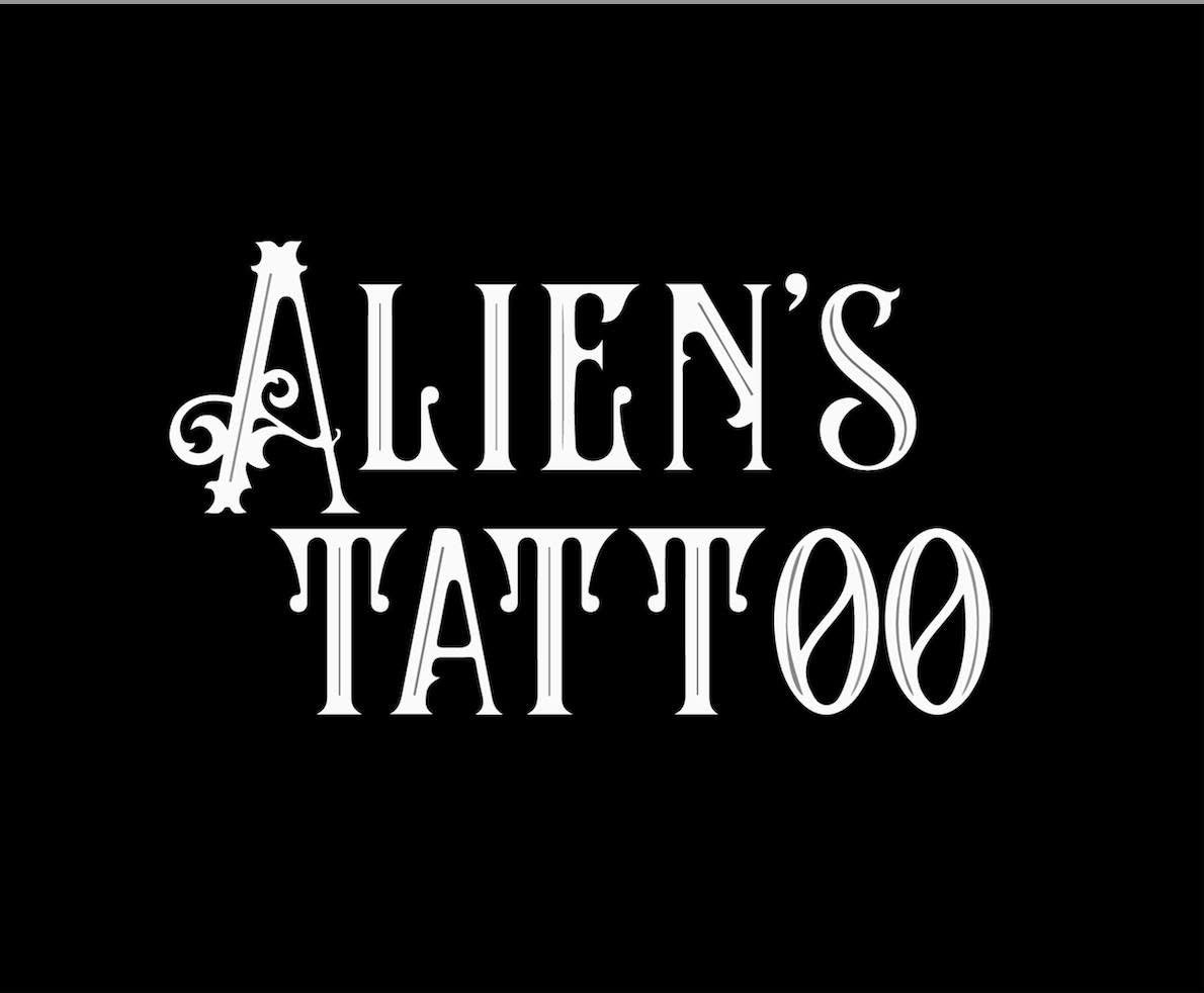 Text reading 'Aliens Tattoo' in a stylized font on a black background.