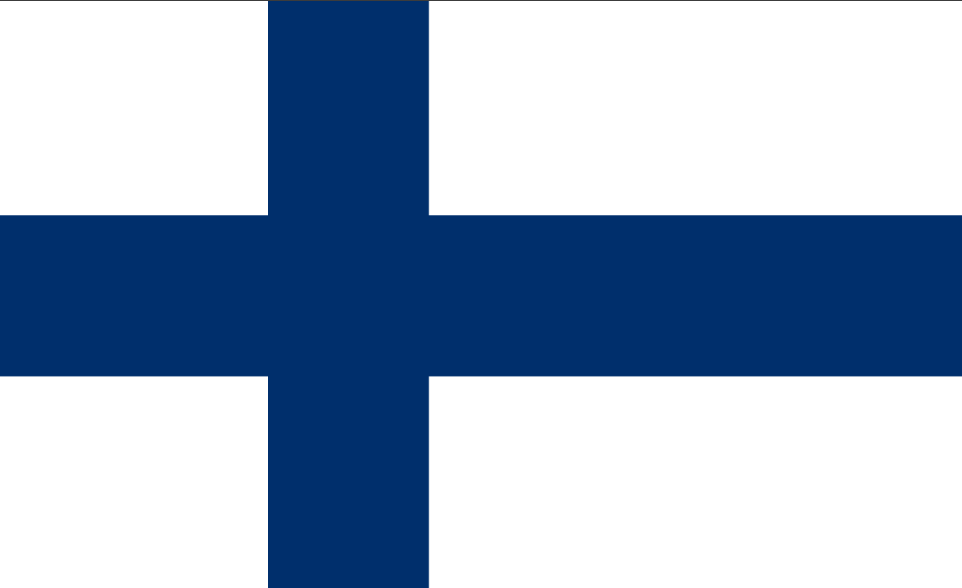 Flag of Finland with a blue Nordic cross on a white background.