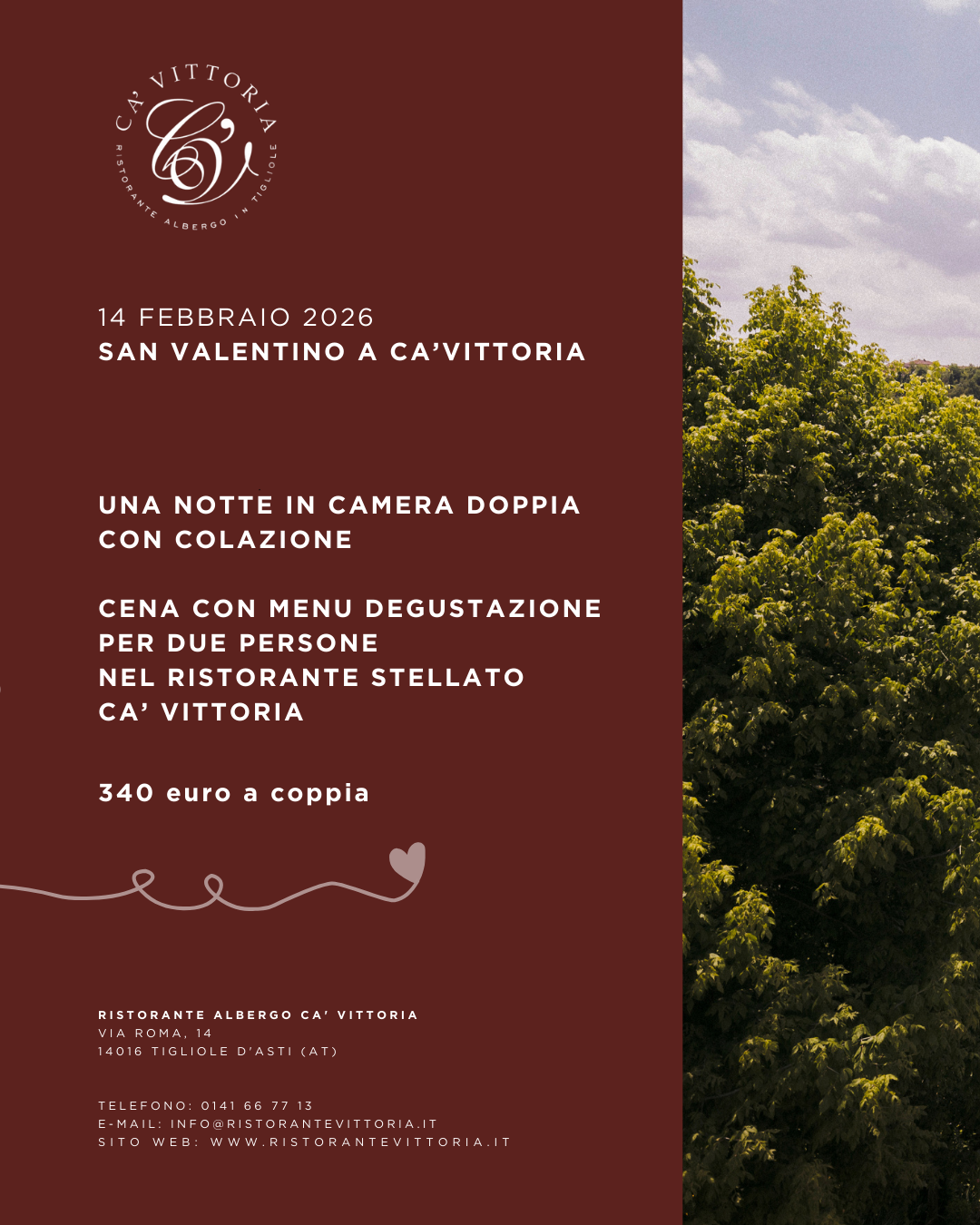 San Valentino a Ca’ Vittoria: cena stellata e notte per due