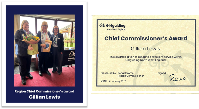 Chief Commissioners Award, Girl Guiding North West England - awarded to Gillian Lewis&nbsp;