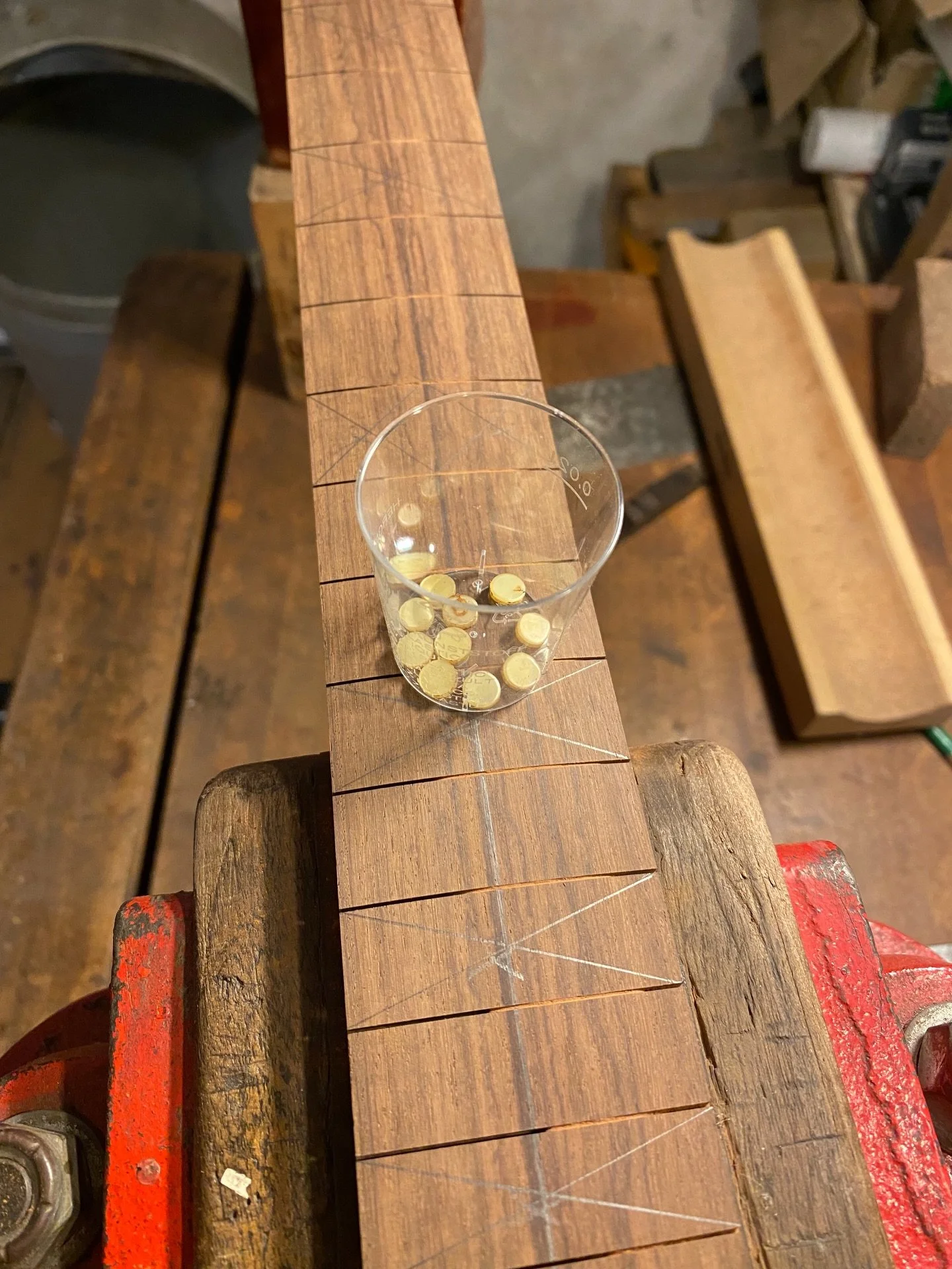 Used the original dots again.  Hofner fretboard repair. #luthier
#est.2007
#18yearsinthegame
#luthierlife
#guitarrepair