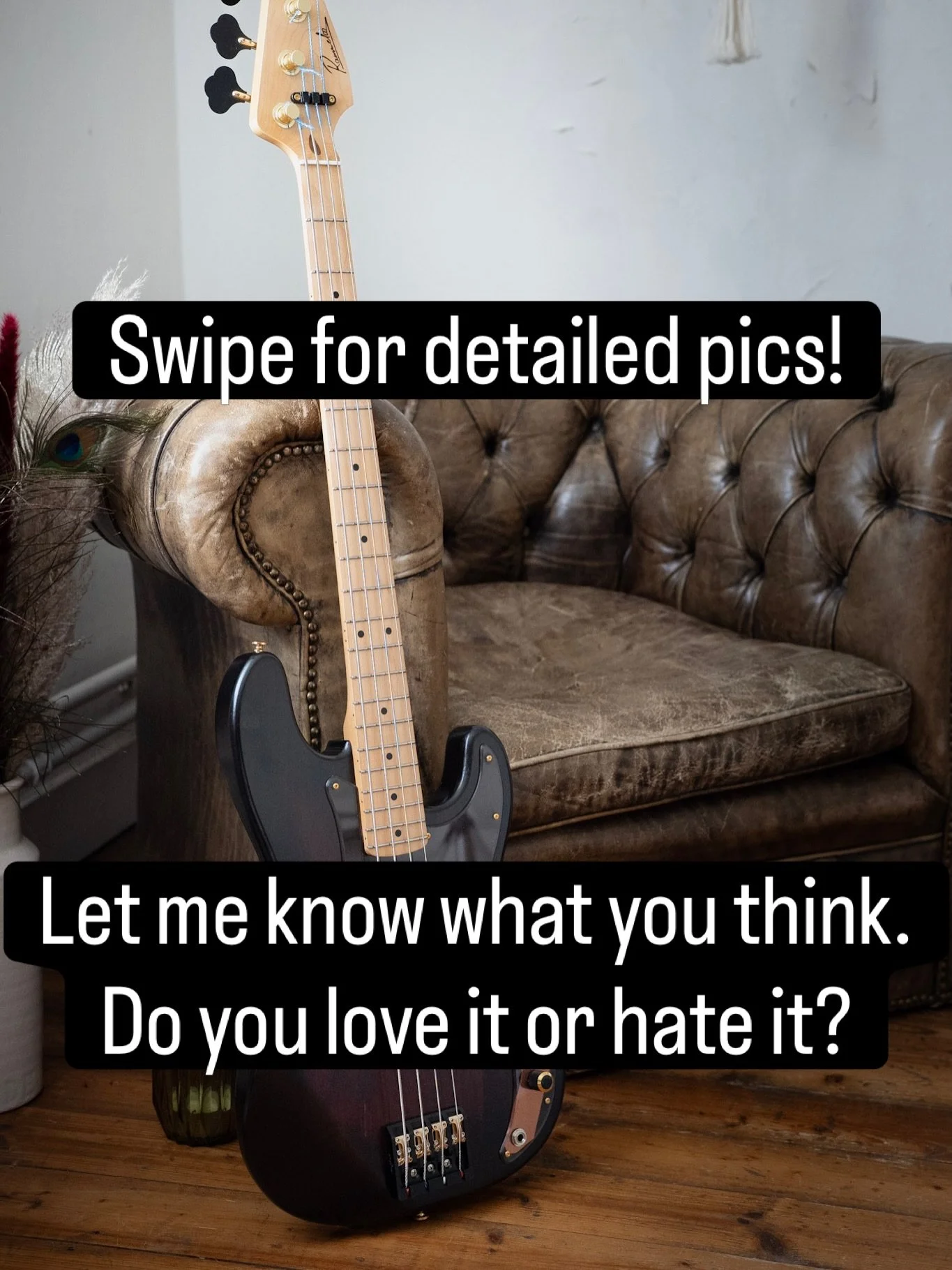 The latest Rammeloo pbass!  Took a gamble with the pickguard but I think it turned out&hellip;special. 😊. I like it.  Fully loaded with @guykerofficial hardware and pickup.  Loving the black and gold look.  What do you Guys think?