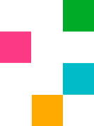 Un logo coloré avec plusieurs blocs de différentes couleurs : rose, vert, cyan, orange, et noir.