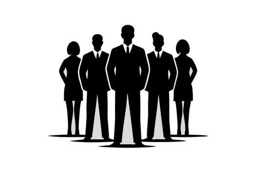 Silhouette of five businesspeople standing together.