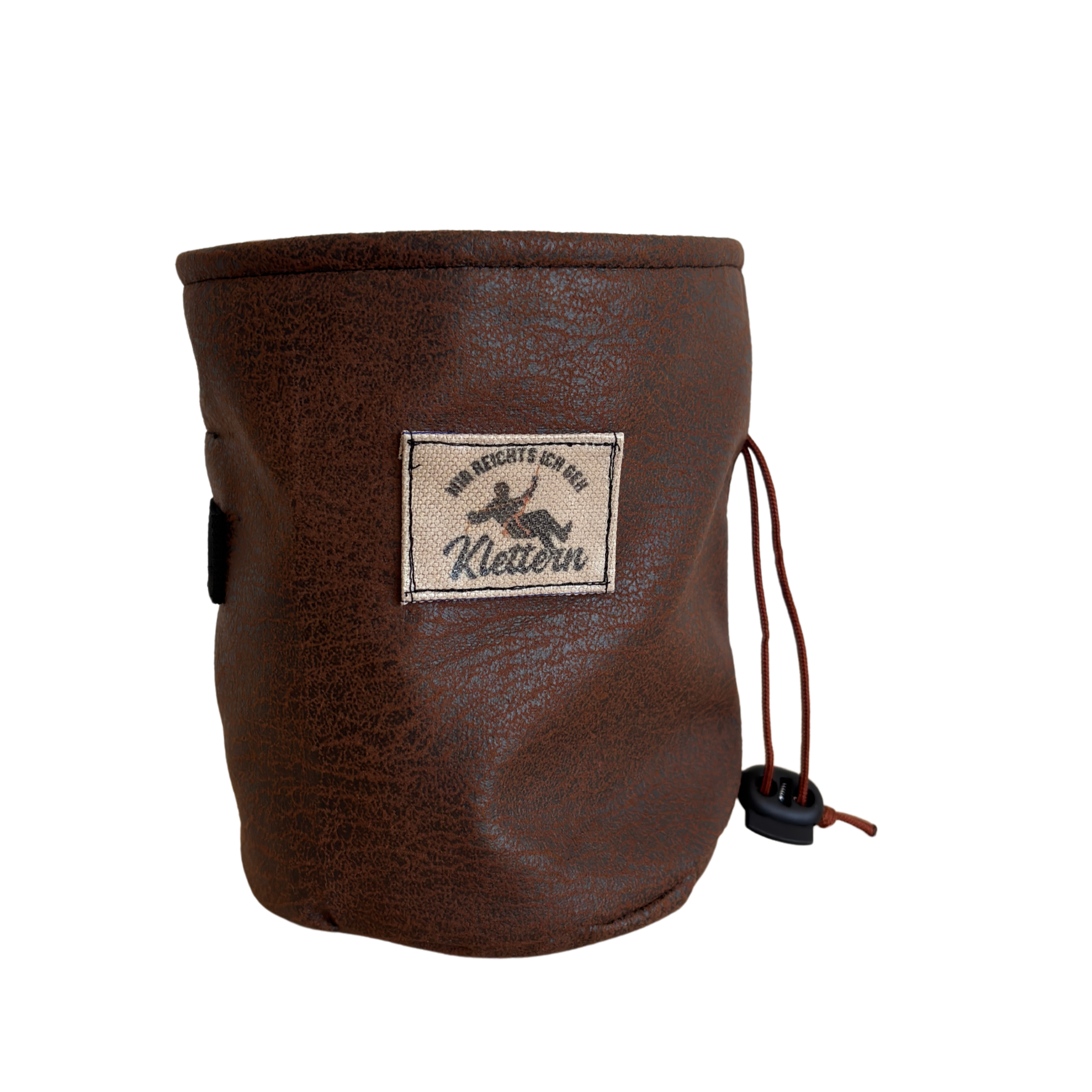 Braune Lederstiefel mit Schnürung und einem Patch mit einem Reiter, der auf einem Pferd reitet, auf der Oberseite.