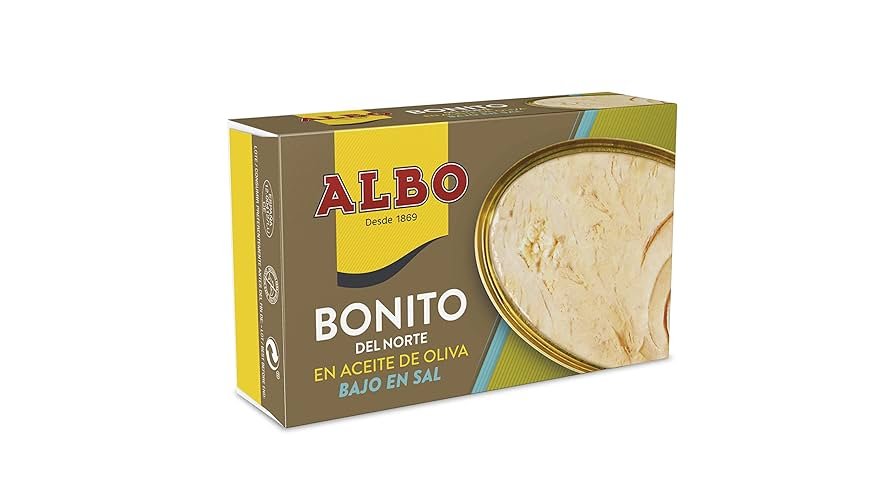 Atún blanco en aceite de oliva sin sal añadida; 112 g