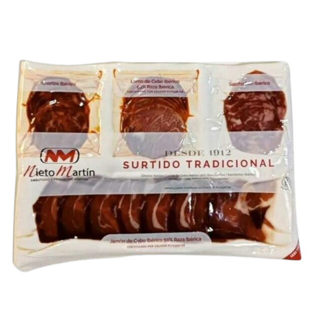 Surtido loncheado: jamón ibérico, lomo, chorizo y salchichón 200 g (4 × 50 g) (10,49 € / 20,52 лв.)