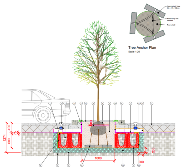 Soil crated system section detail