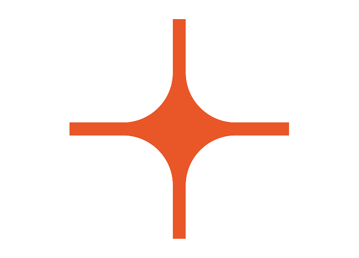 Logo orange avec un symbole en forme d'étoile à quatre branches.