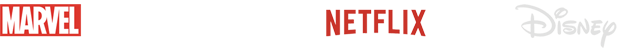 Logos of Marvel, ITV, Netflix, and Disney against a black background.