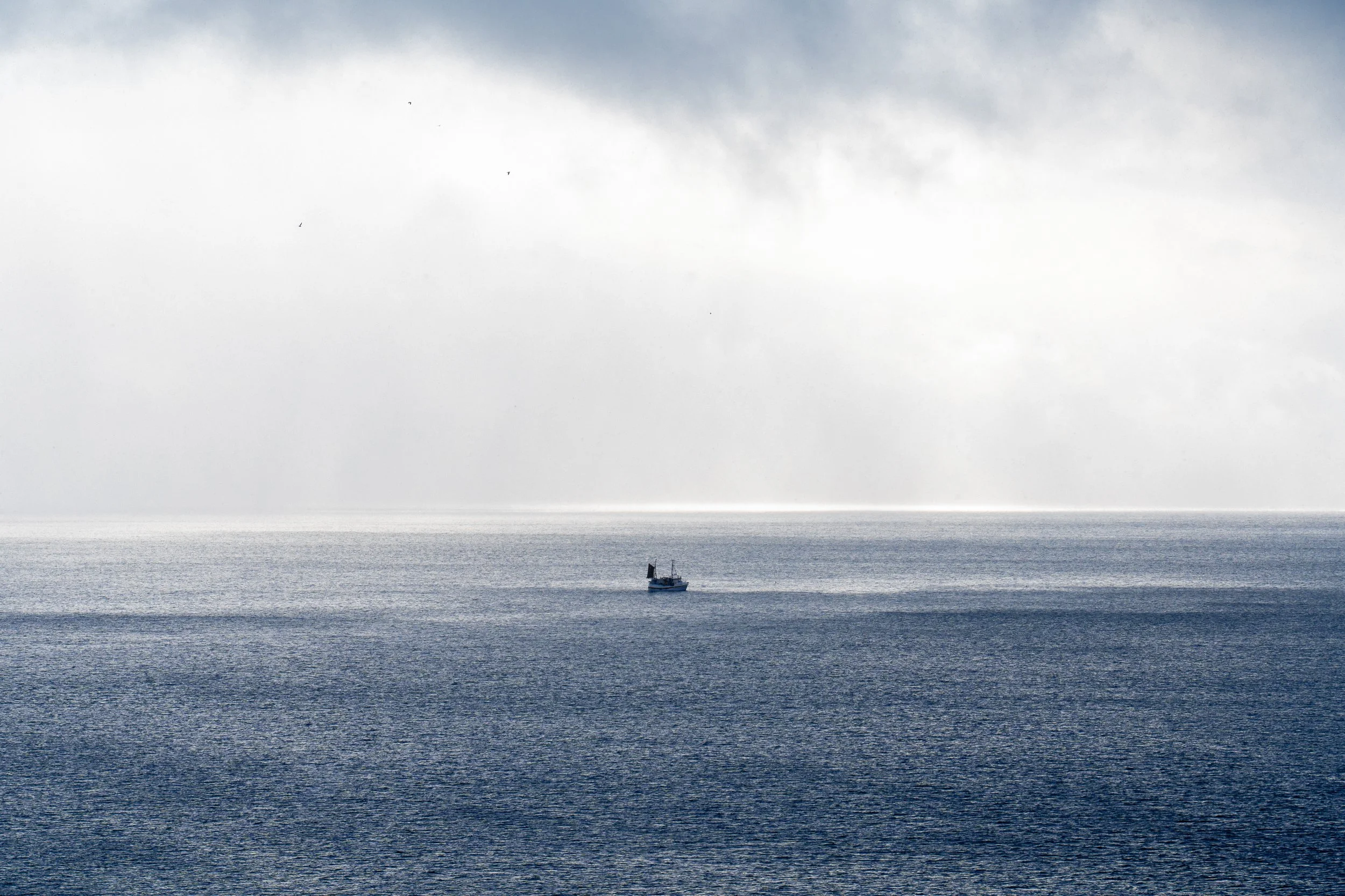 Einsamer Fischer auf dem Meer