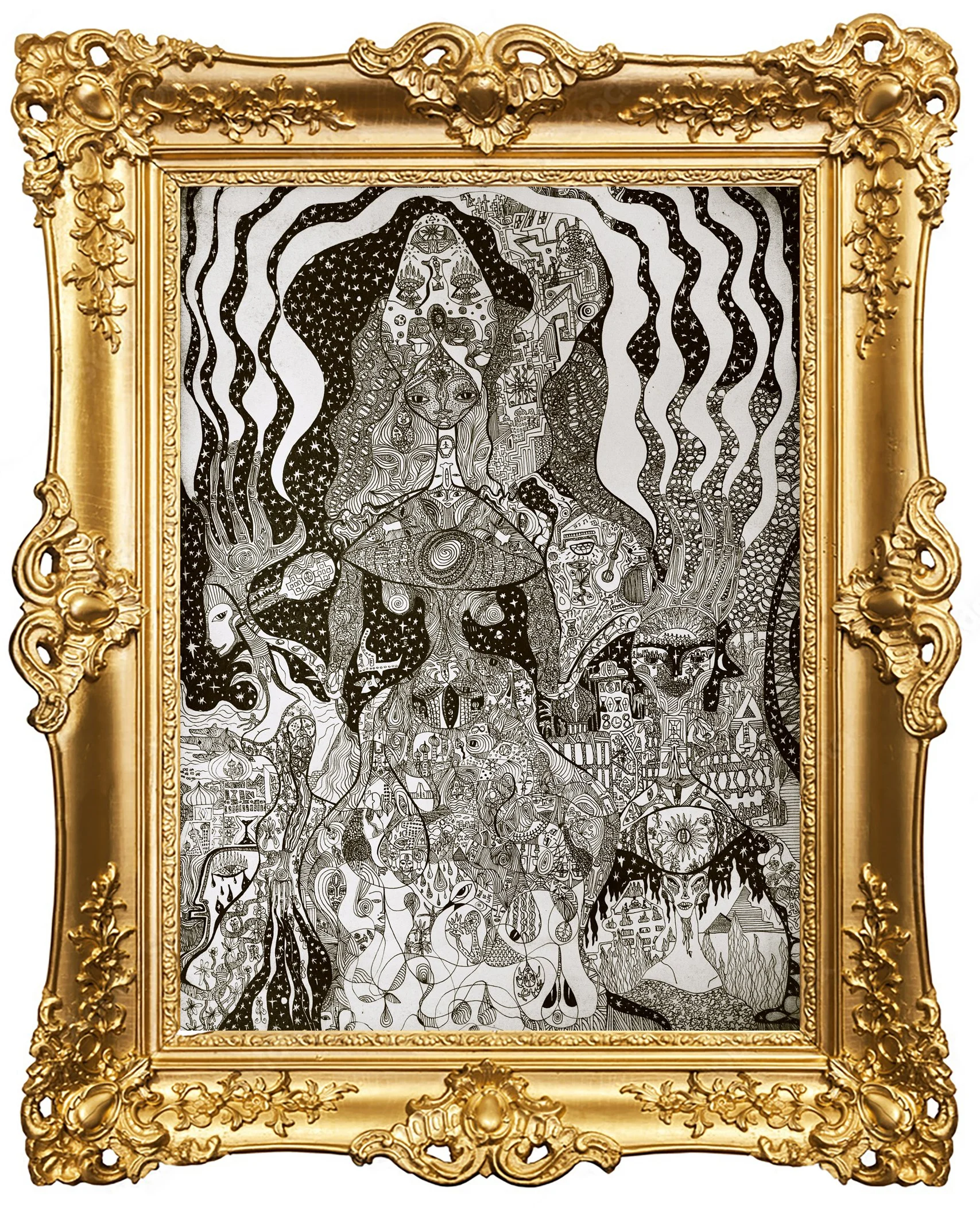 Queen of the Night by Oliver Katibi Stalmans. Original Ancient Futurism. 100% human-created shamanic art, quantum visionary aesthetic, high vibrational and a elevated frequency within the modern art world