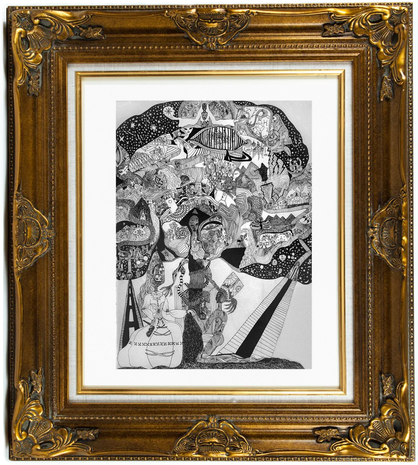 A magical journey full of magic and high frequency Ancient Futurism by Katibi. 100% human-made shamanic art. Often compared by collectors to the raw energy of Basquiat and the ornate aesthetic of Klimt. Quantum physics and poetic soul visions." 