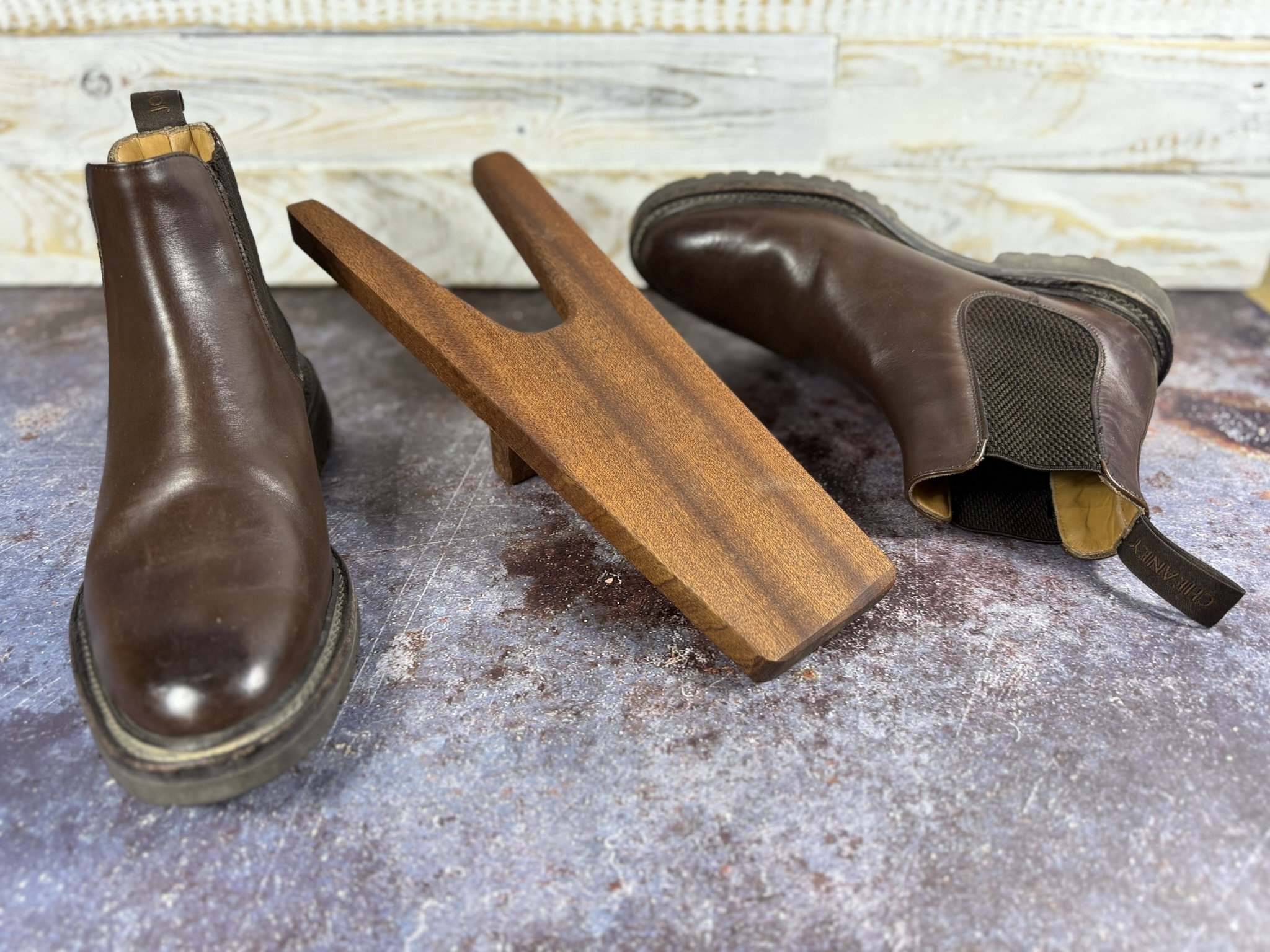 Hand-Carved Wooden Boot Jack / Welly Puller the Brown Lion Bazaar.JPEG