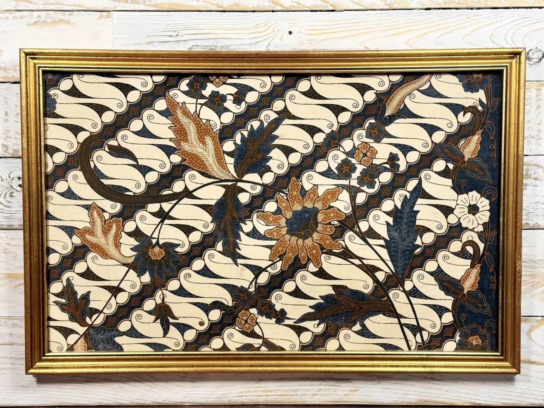 Vintage Indonesian Batik (Floral Stem and Geometric Motif)
