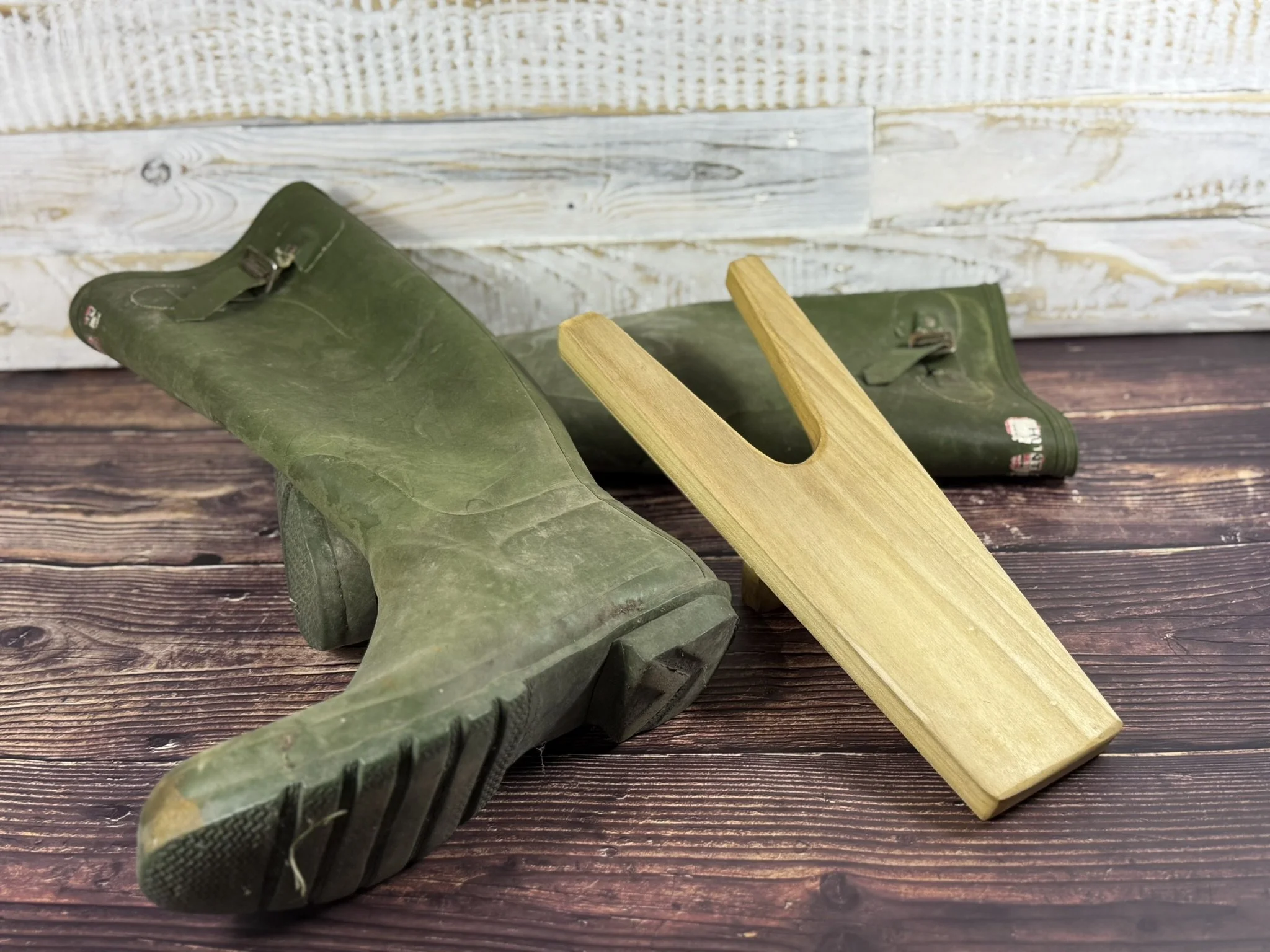 Hand-Carved Wooden Boot Jack / Welly Puller the Brown Lion Bazaar.JPEG