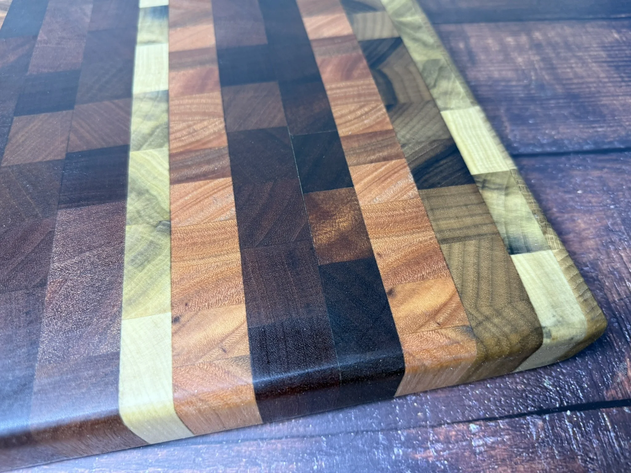 Handmade End Grain Cutting Board | Reclaimed Wood Patchwork Butcher Block | Sustainable Kitchen Board