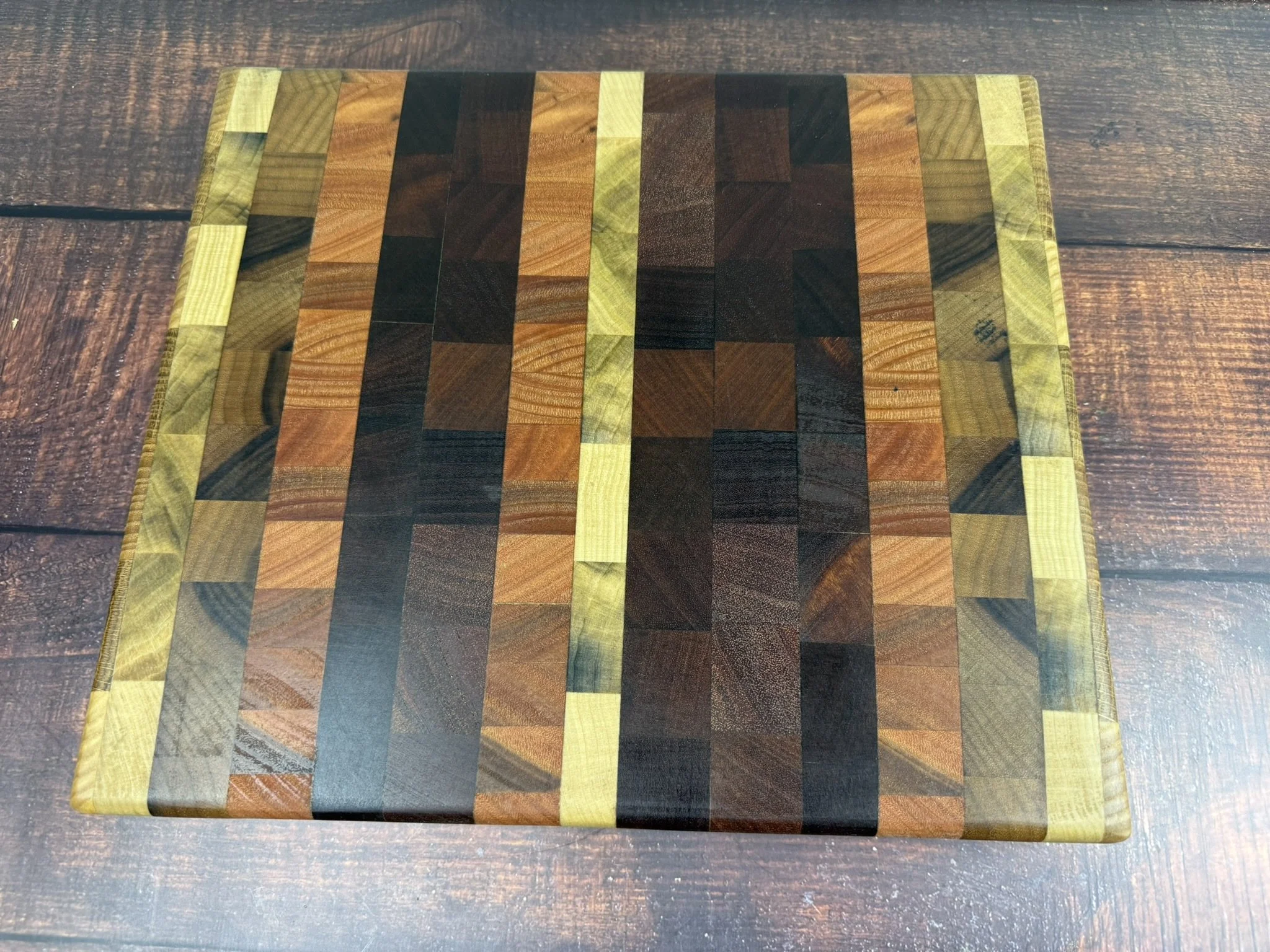 Handmade End Grain Cutting Board | Reclaimed Wood Patchwork Butcher Block | Sustainable Kitchen Board