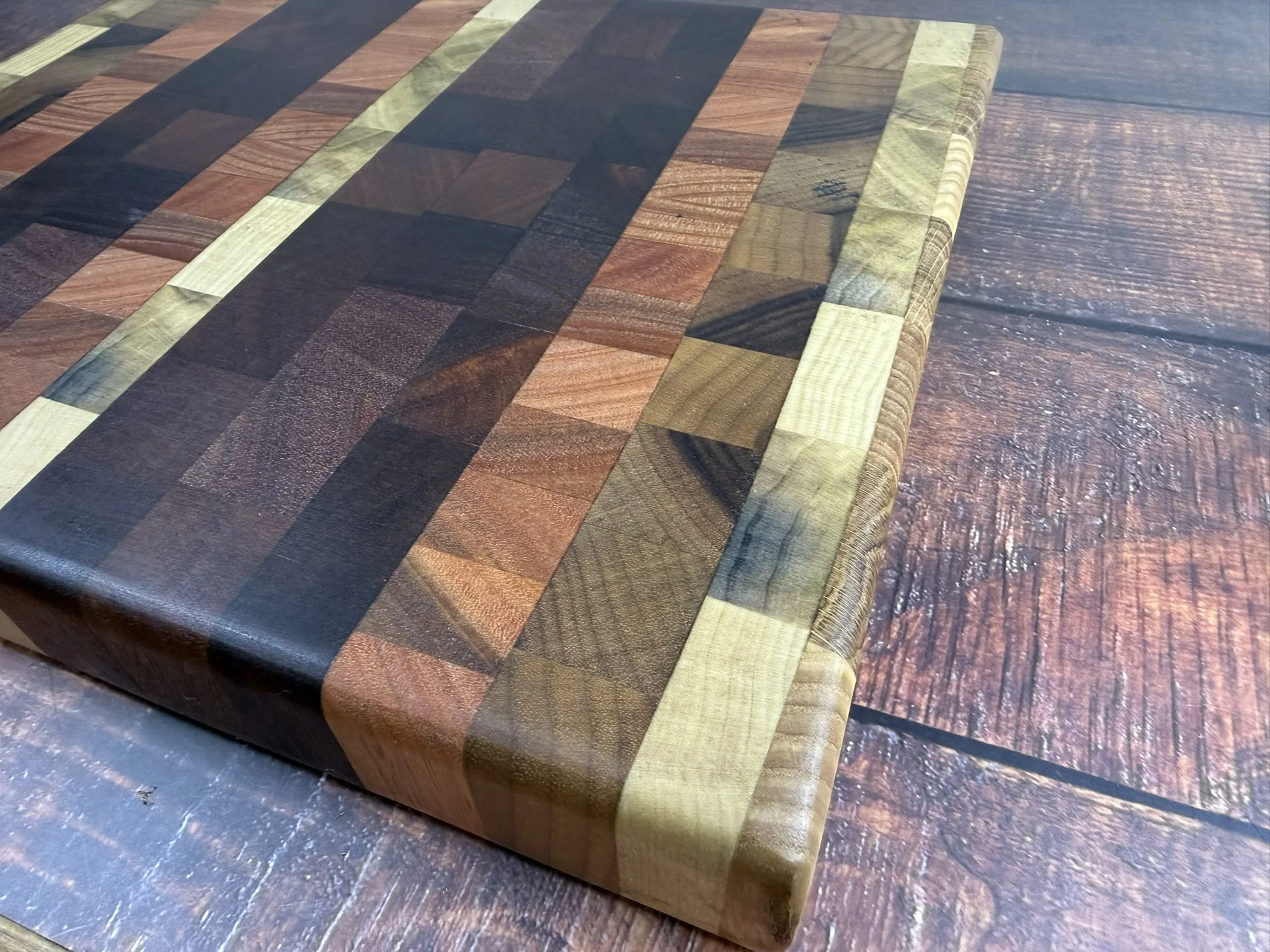 Handmade End Grain Cutting Board | Reclaimed Wood Patchwork Butcher Block | Sustainable Kitchen Board