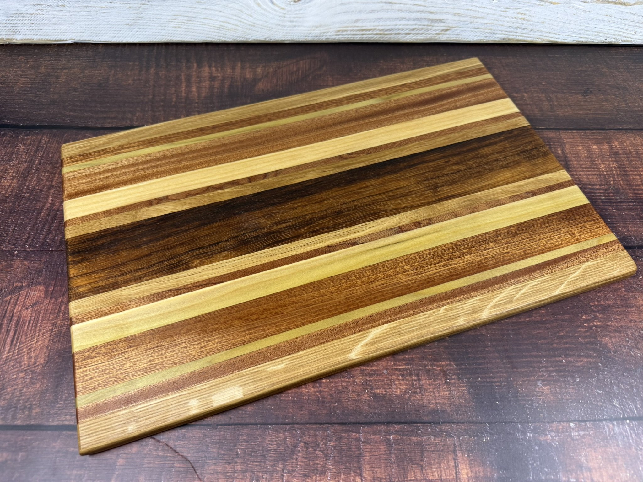 Reclaimed Wood Charcuterie Board – Handmade Striped Cutting Board – Rustic Serving Platter