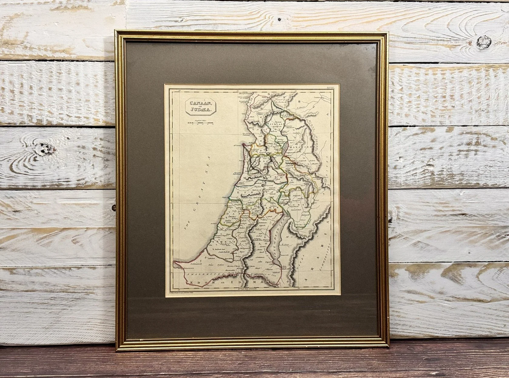 framed antique map of canaan or judea by J C Russell guaranteed original