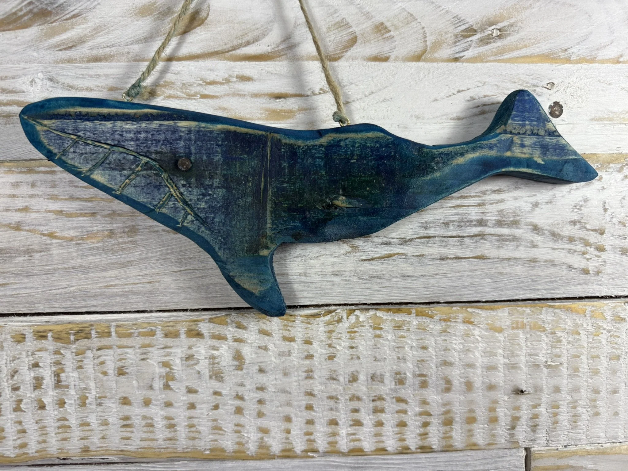 Hand-Carved Wooden Blue Whale