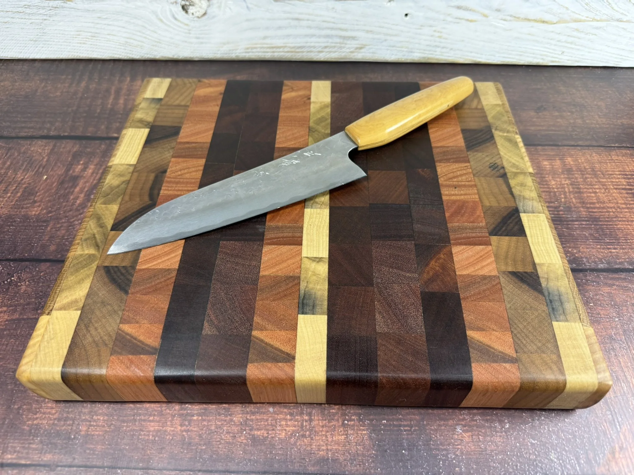 Handmade End Grain Cutting Board | Reclaimed Wood Patchwork Butcher Block | Sustainable Kitchen Board