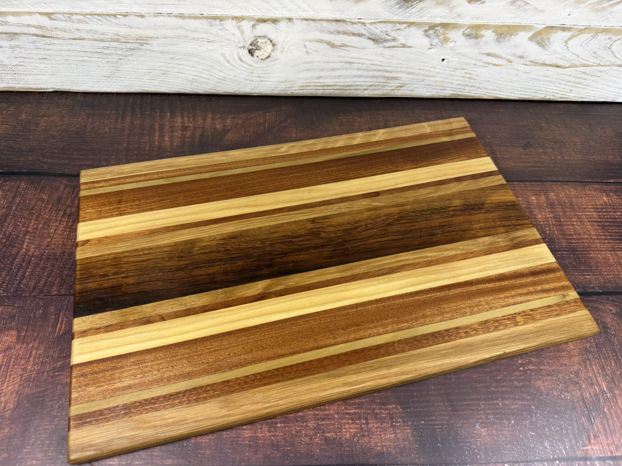 Reclaimed Wood Charcuterie Board – Handmade Striped Cutting Board – Rustic Serving Platter