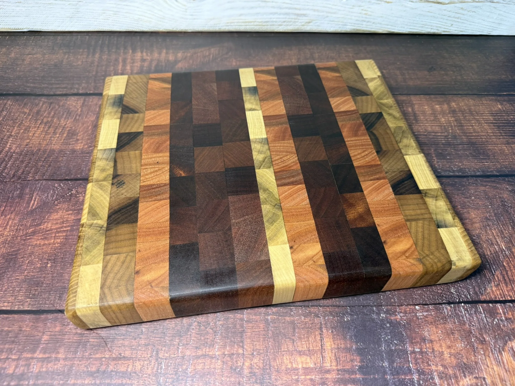 Handmade End Grain Cutting Board | Reclaimed Wood Patchwork Butcher Block | Sustainable Kitchen Board