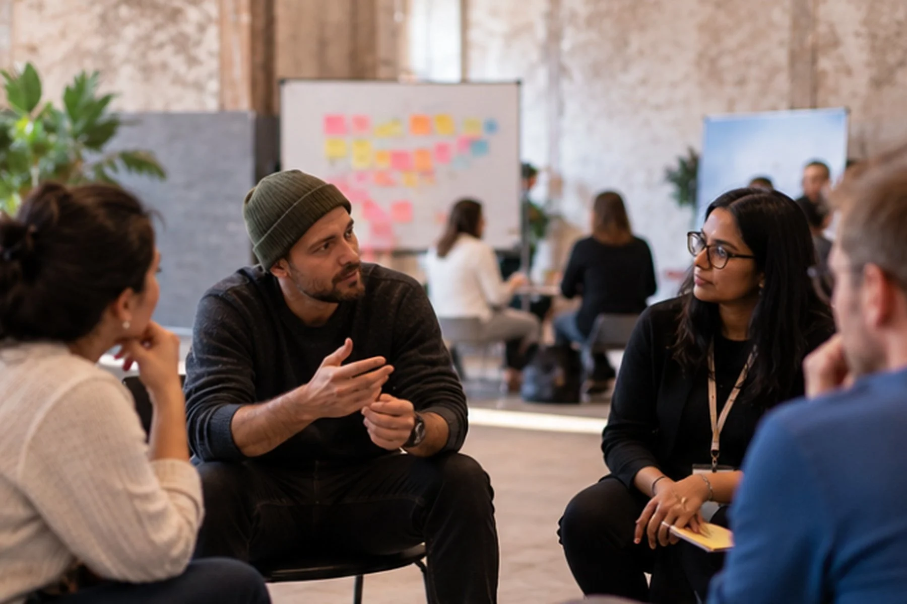 Event participants engaging with one another through an interactive experience