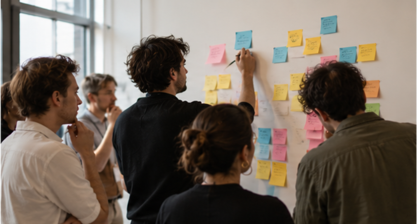 Team members connecting through a playful group activity