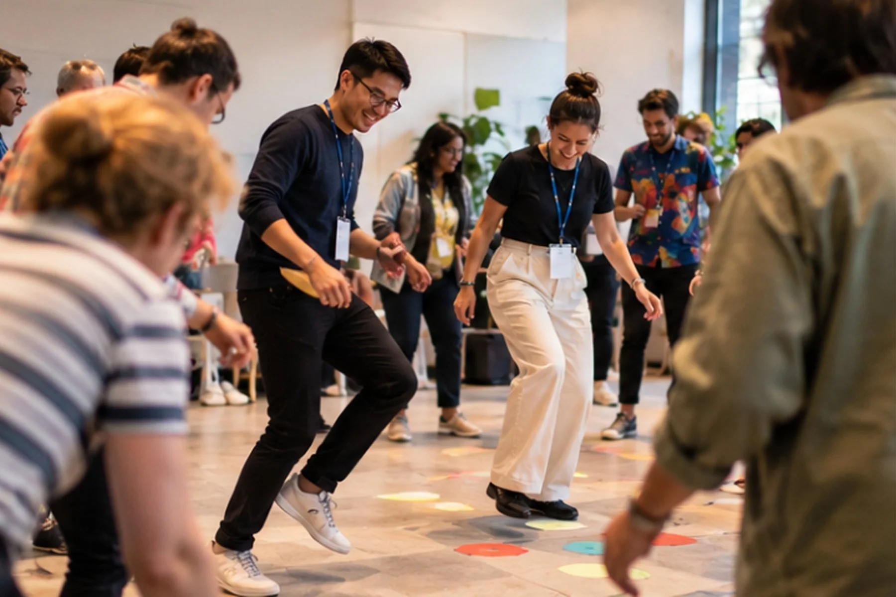 Conference attendees taking part in an interactive icebreaker