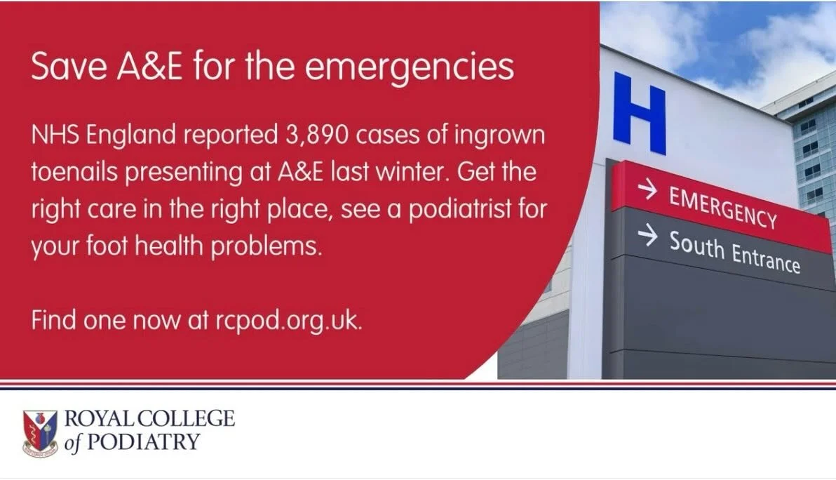 As a Foot Health Practitioner, I want to help you avoid ever needing A&amp;E for an ingrown toenail.
3,890 people needed emergency care last winter - most cases could have been managed early in clinic.

Simple habits make a big difference:
✨ Cut nail
