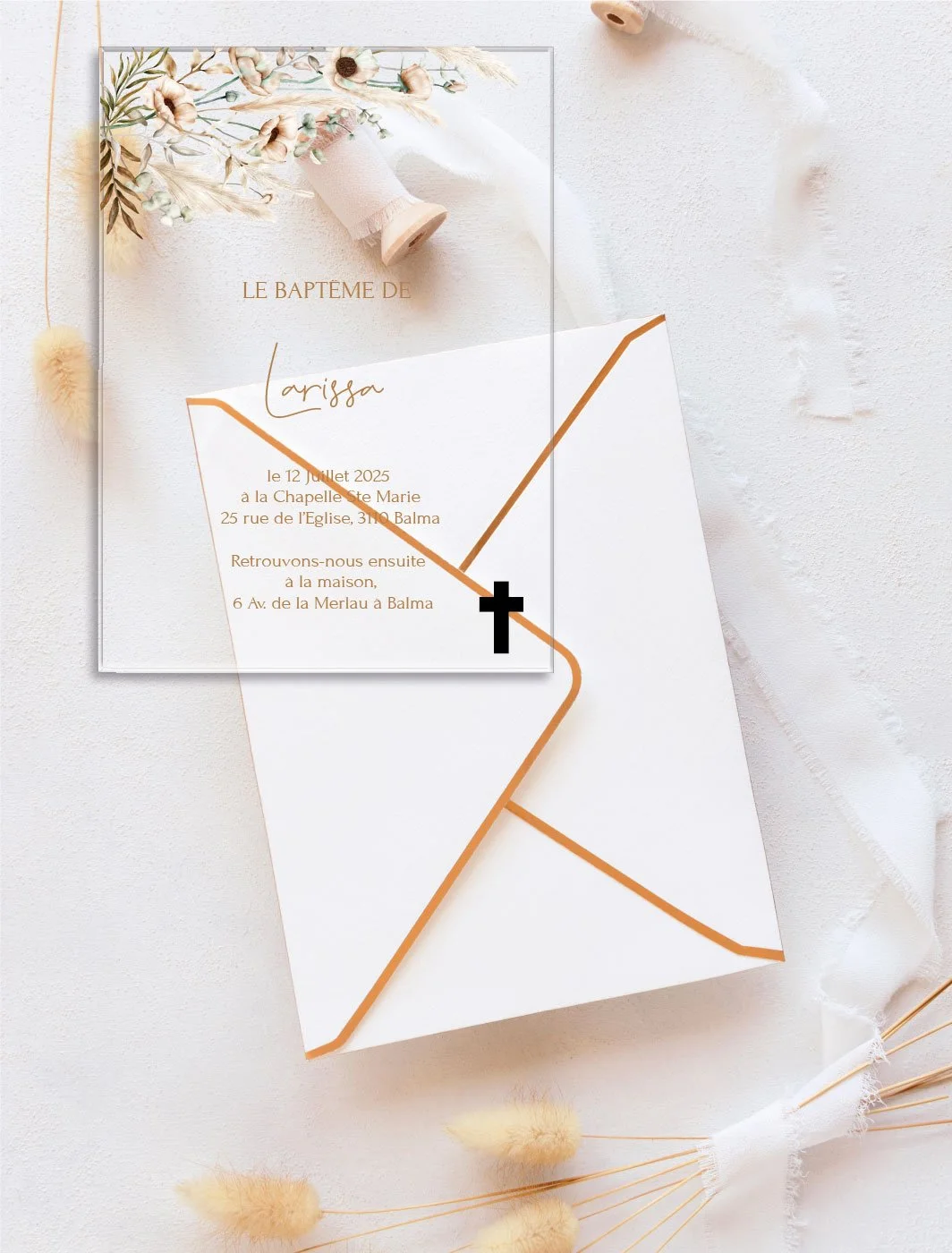 faire part mariage en plexiglass thème pampa