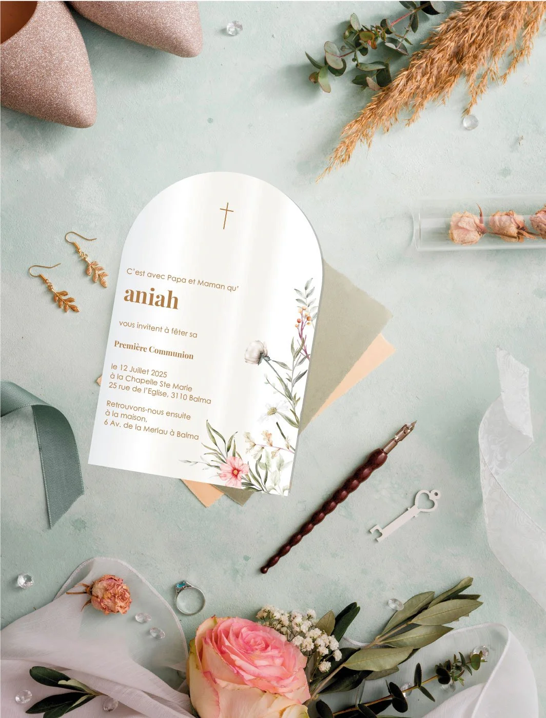 faire part mariage en plexiglass theme amarylis fleuri