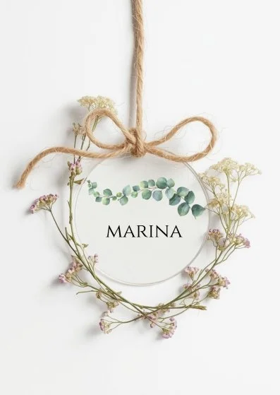 Eucalyptus etiquette mariage transparent plexiglass 