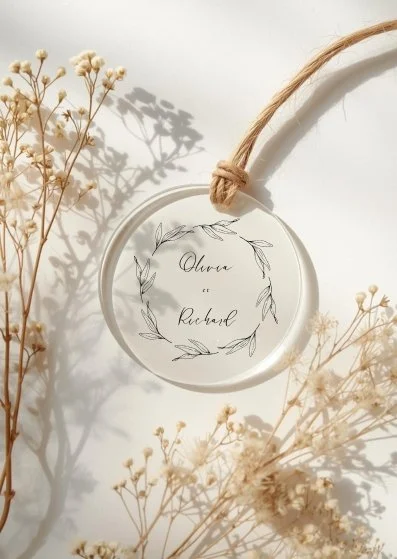 Guilande etiquette mariage transparent plexiglass 