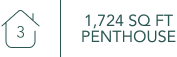 Floor plan of a 3-bedroom, 1,724 square foot penthouse