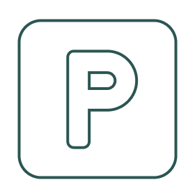 Parking sign with a large letter 'P' inside a rounded rectangle