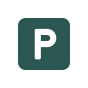 Green parking sign with a white P