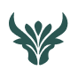 Stylized dark green plant or leaf icon on a black background.