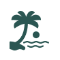 Stylized icon of a palm tree with a small wave beneath it, green color