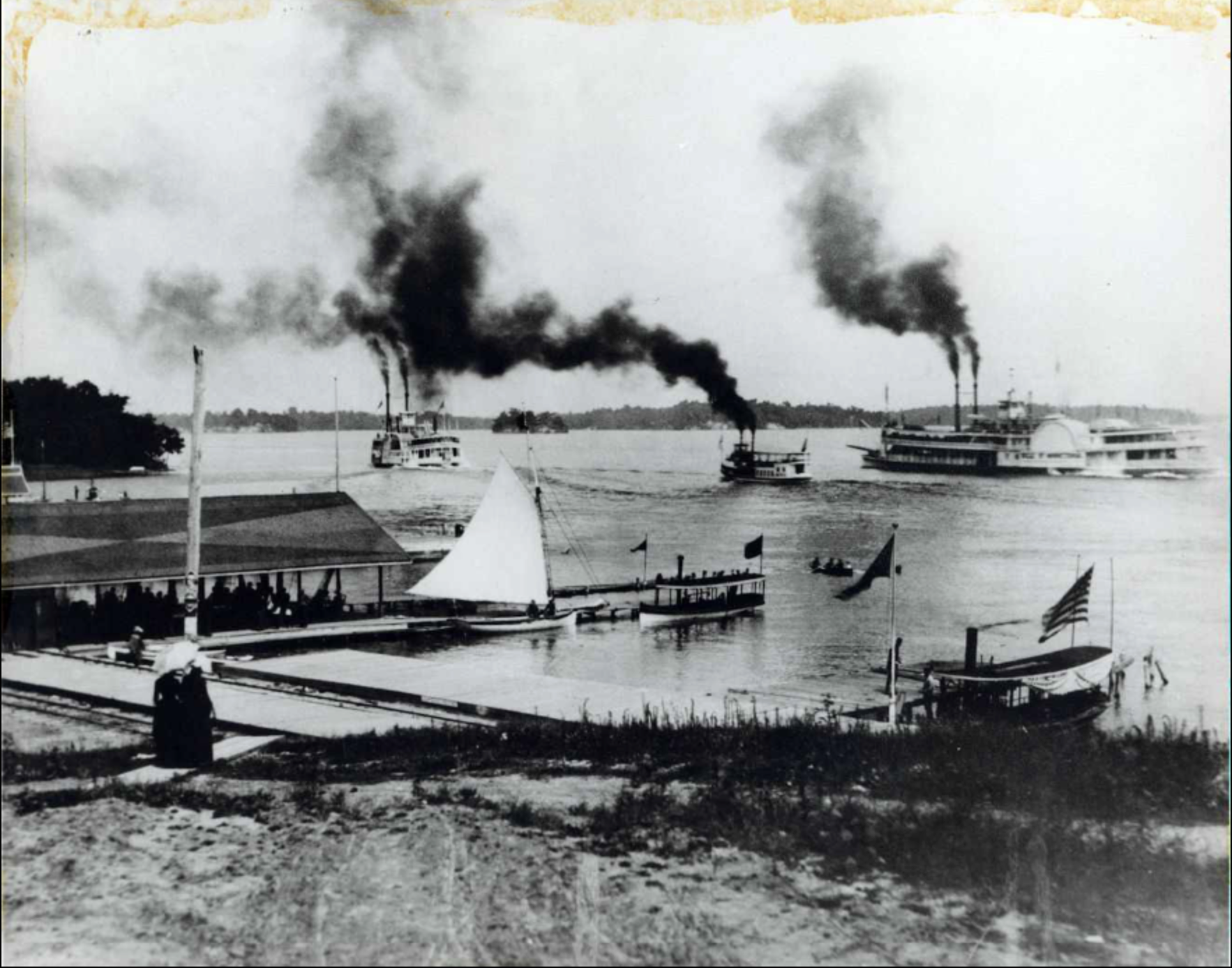  City of Saint Louis &amp; Belle of Minnetonka in Excelsior Bay. Steamer Lotus in-between. LMHS digital archive.  