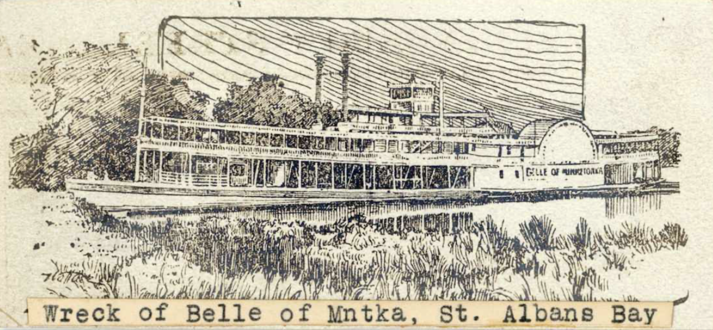 Lithograph of the Belle decaying in Saint Albans Bay