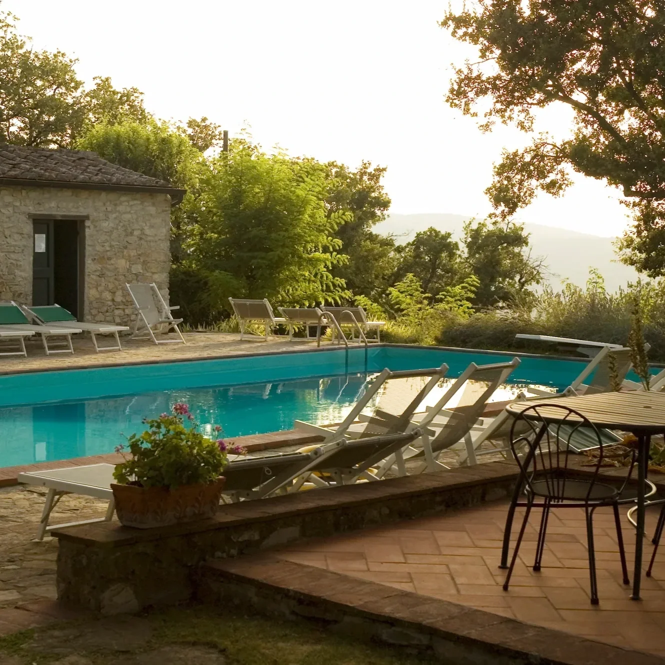 Nettoyage et protection d'une terrasse en pierre naturelle autour d'une piscine dans les Alpilles par Rince Caillou.
